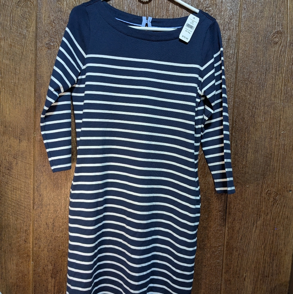 LL Bean Navy Blue White Stripe Maritime Heritage Dress Xs Reg Nwt